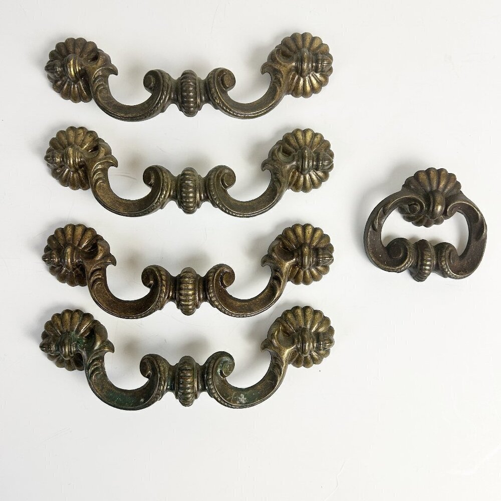 Antique Brass Handles Set of 4 Teardrop Drawer Pull 7" Furniture